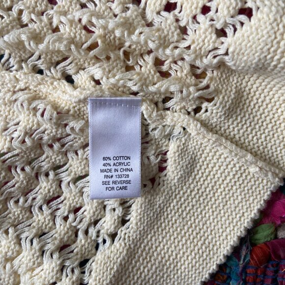 School Teacher Vibes Open Weave Cream Colored Short Sleeve Belted Sweater L - Picture 6 of 8